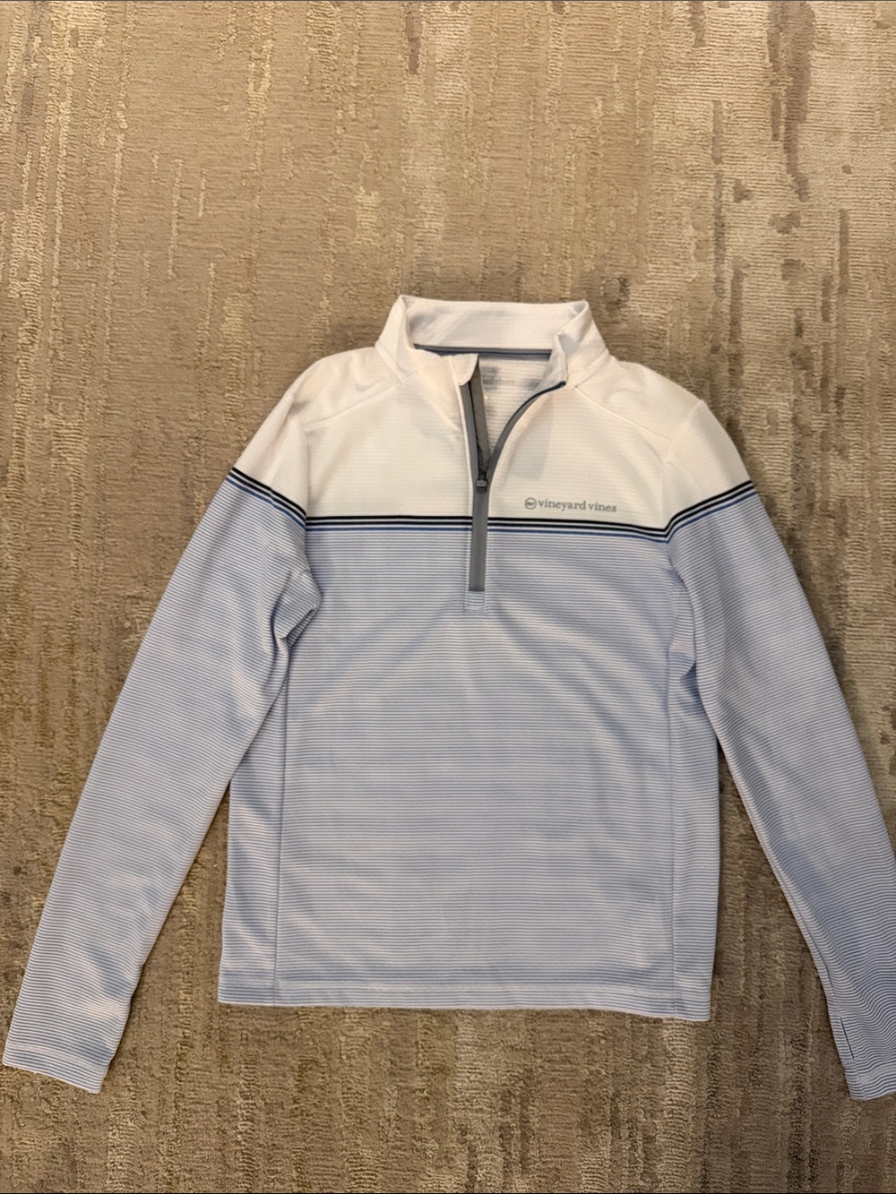 Vineyard Vines Pale Blue and White Half-Zip Pullover